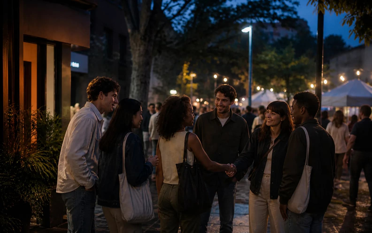 People enjoying an open-air terrace in the city